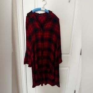 Zara Red and Black Checkered hi low flannel dress